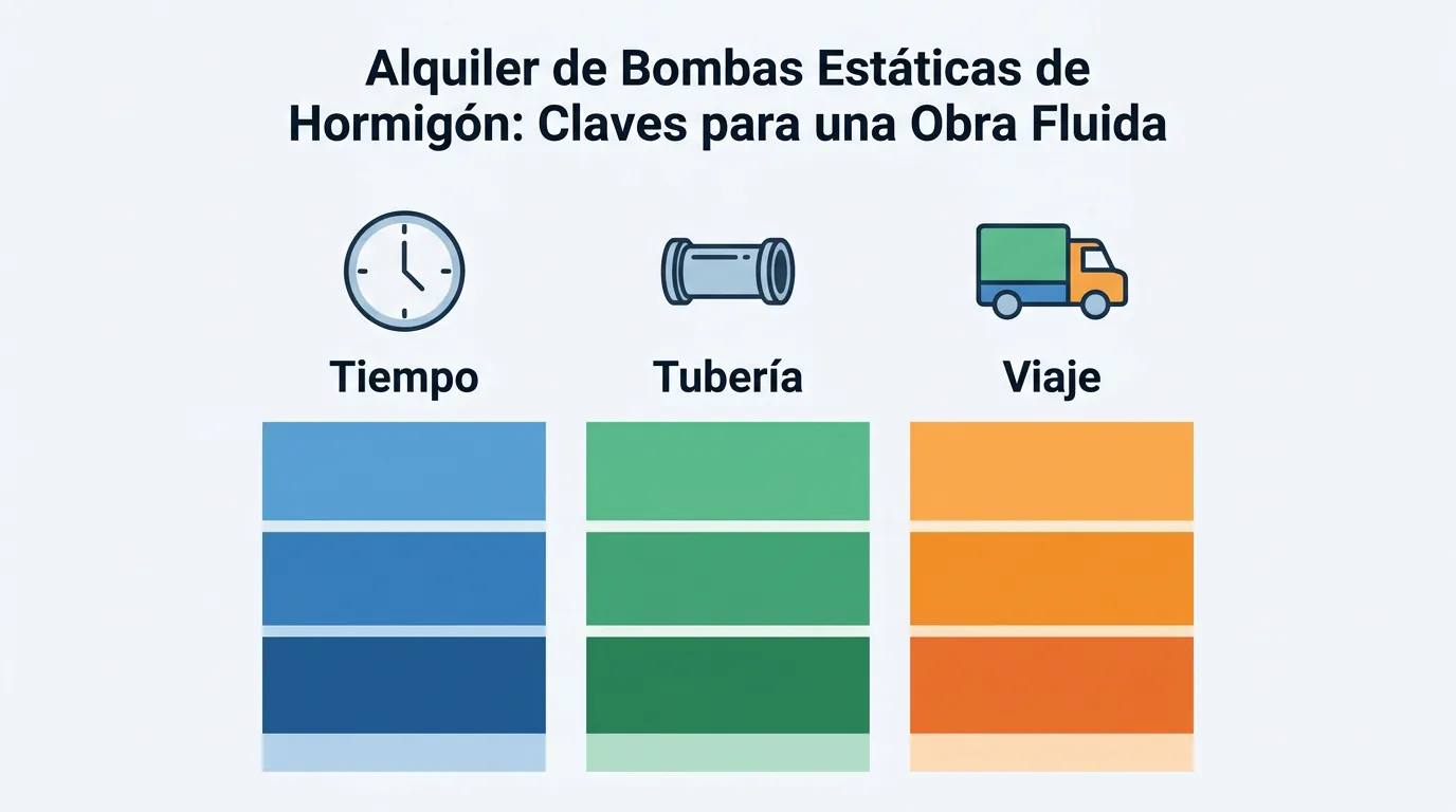 Esquema visual de los principales factores que influyen en el coste del alquiler de una bomba estática de hormigón